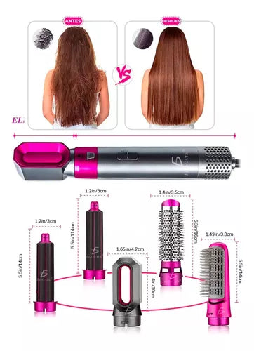 "Secador 5 en 1  IONIC Plus : Seca, alisa y riza tu cabello en minutos"