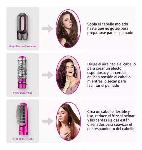 "Secador 5 en 1  IONIC Plus : Seca, alisa y riza tu cabello en minutos"
